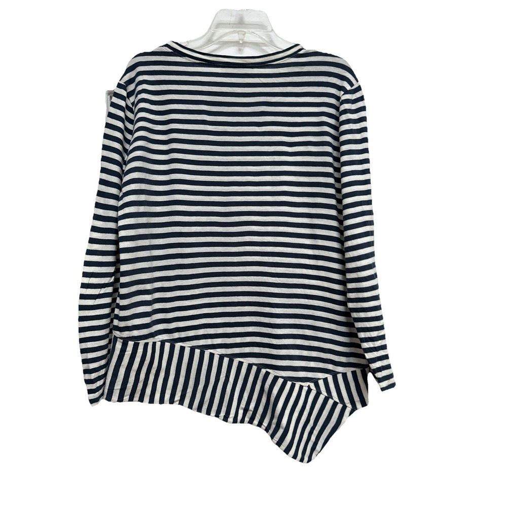Cabi 5064 Navy Blue White Striped Asymmetric Hem Knit Top Size M - Picture 5 of 8